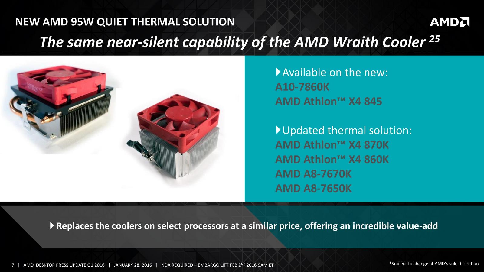 AMD Launches new Coolers and 65W Kaveri APUs: the A10-7860K and A6